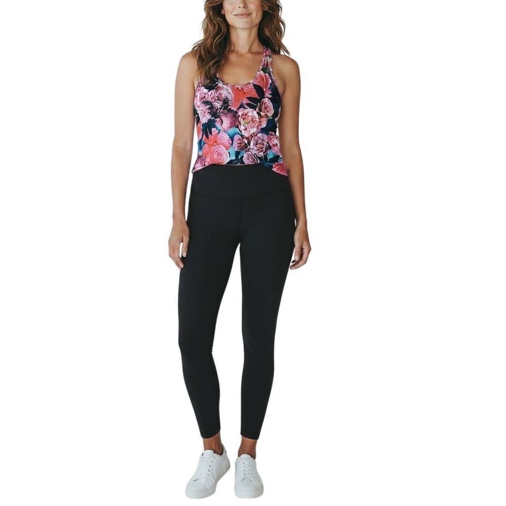 lululemon Cool Racerback Tank Top Floral Rose Print Pink Blue Size 8 Rare Print - Picture 2 of 8